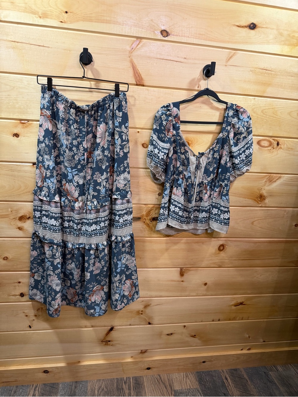 Sienna Sky - Boho Floral Tiered Maxi Skirt & Matching Top - XL NWOT